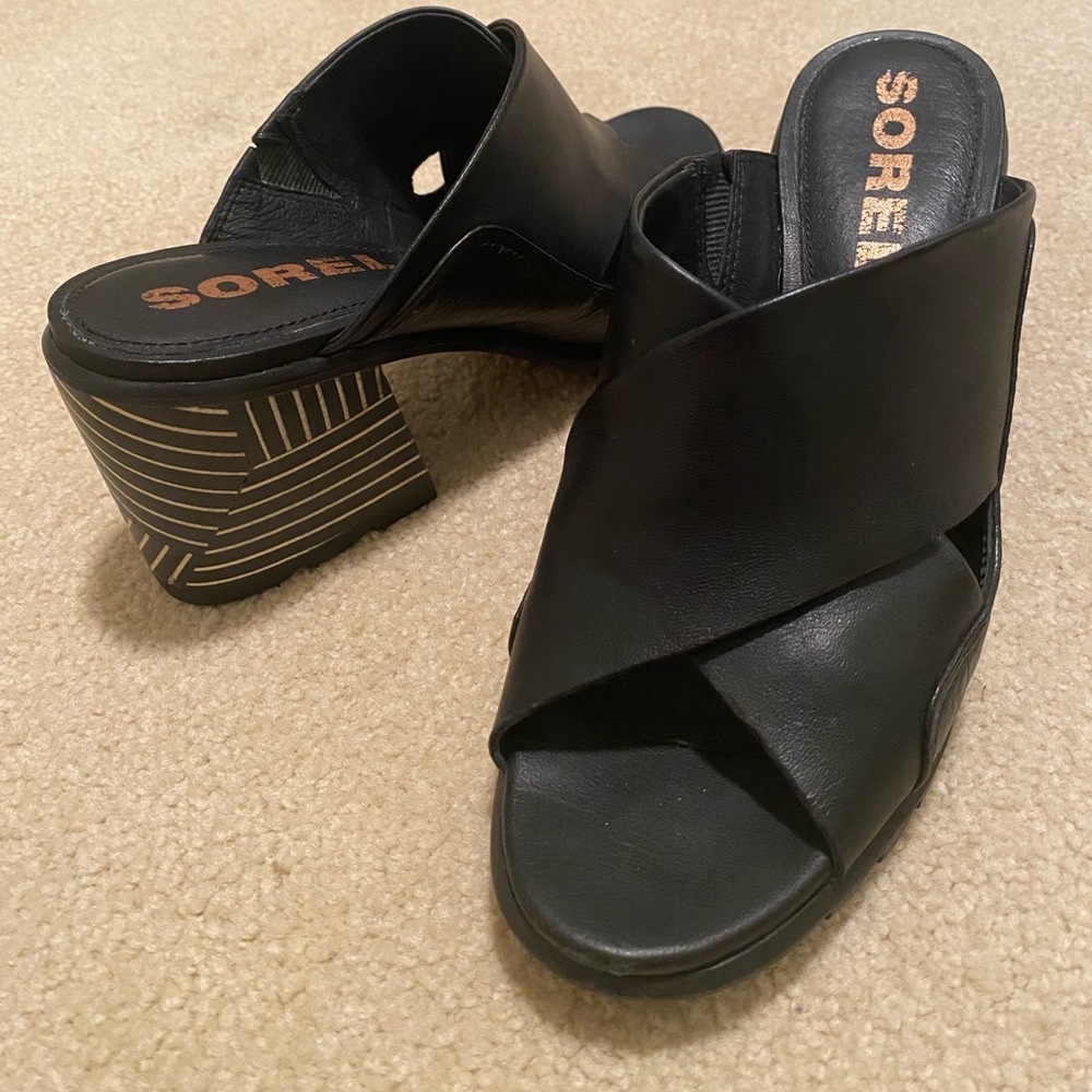Sorel Black Nadia Mule block heel
